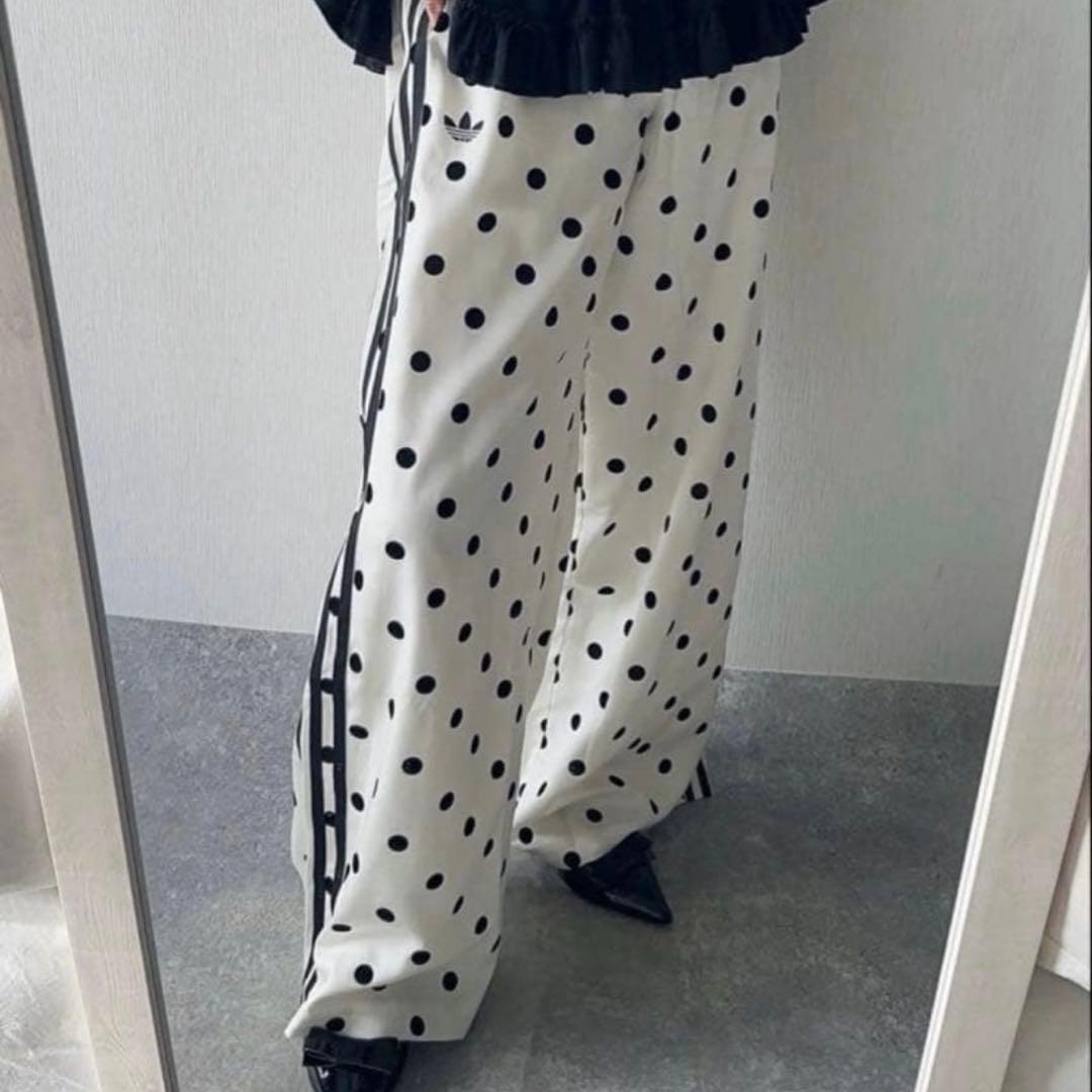 ★すぐ発送★adidas サテン 水玉模様 ドット ワイドレッグパンツ　M