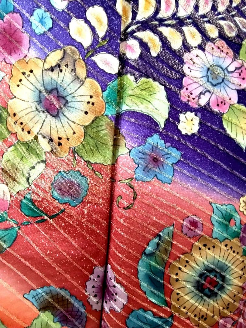 振袖フルセット、友禅金彩染め分け辻が花、落款、重ね衿帯揚げ帯締め、西陣袋帯、襦袢