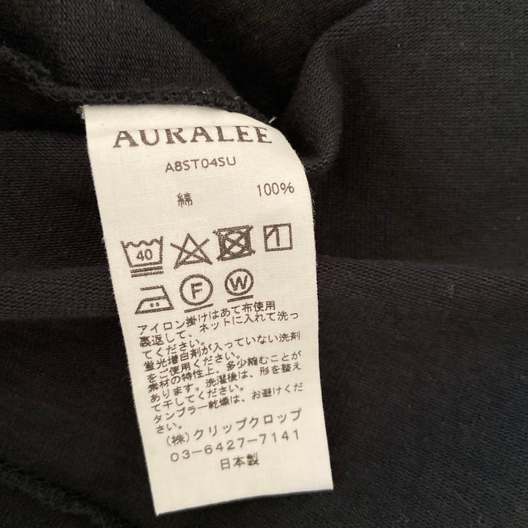 オーラリー　スタンドアップティシャツ　黒 コットン 半袖Tシャツ