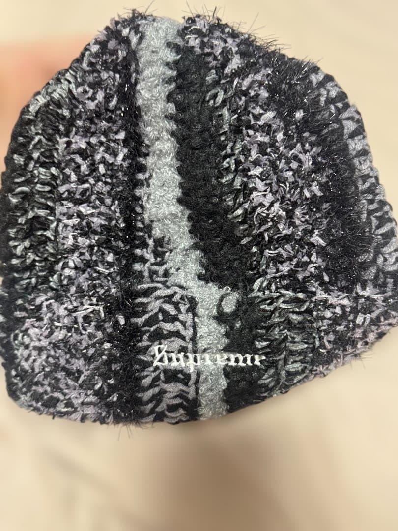 Supreme ストライプニット帽 黒・グレー