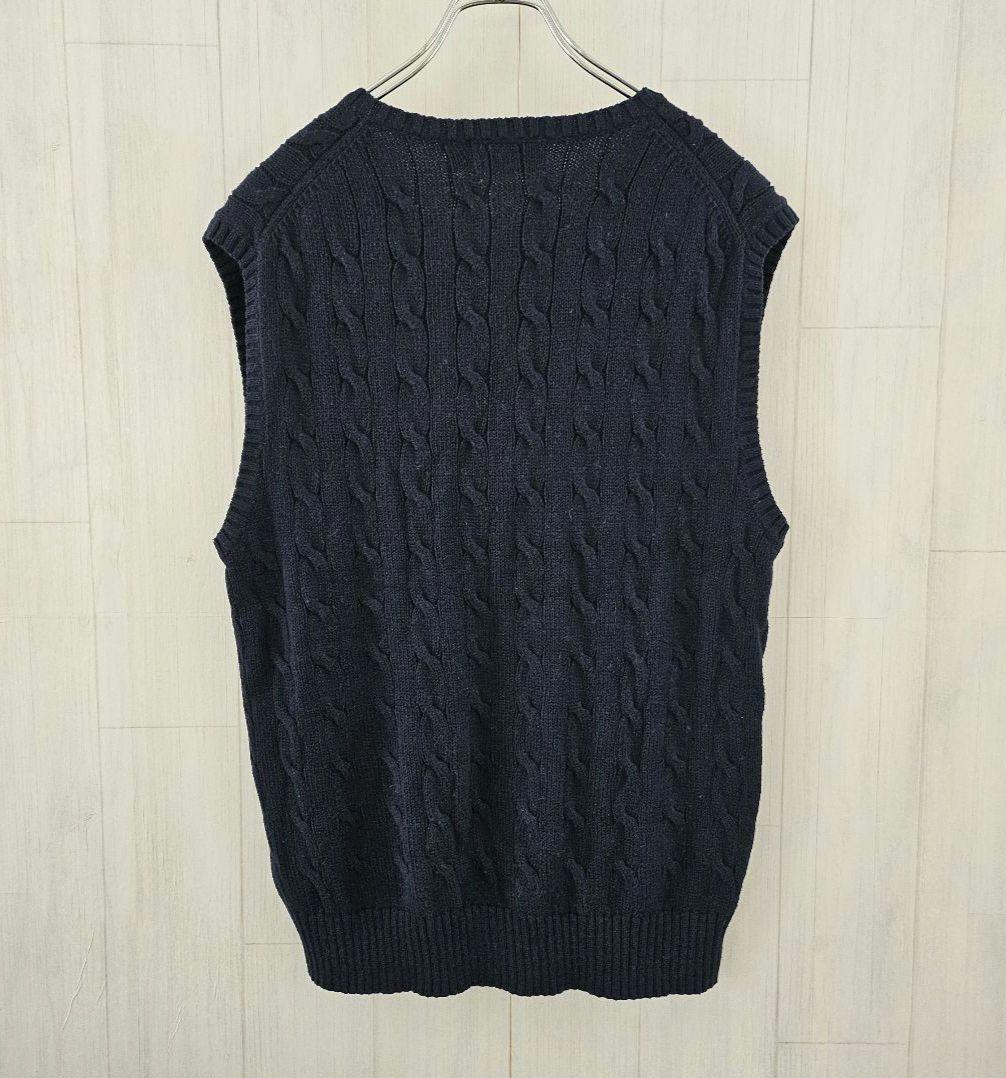 ラルフローレン☆Polo ケーブルニットベスト 刺繍ロゴ L ネイビー 0008