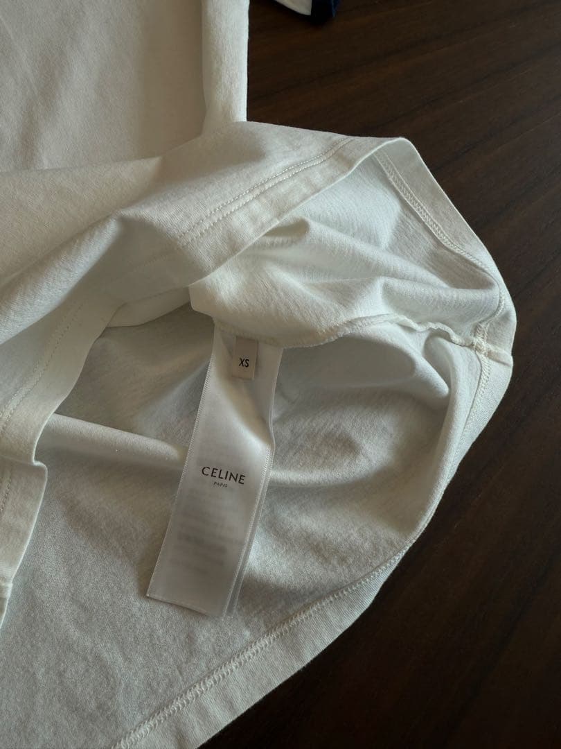 CELINE ロゴ Tシャツ XS ホワイト/ネイビー
