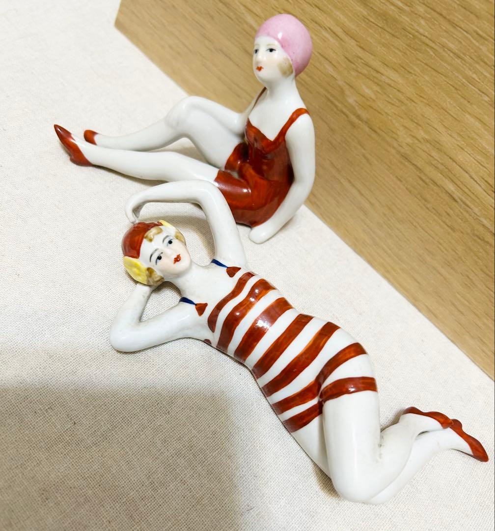 馬面さん専用★匿名配送★ビンテージ水着陶器二体セットアンティークヨーロッパ