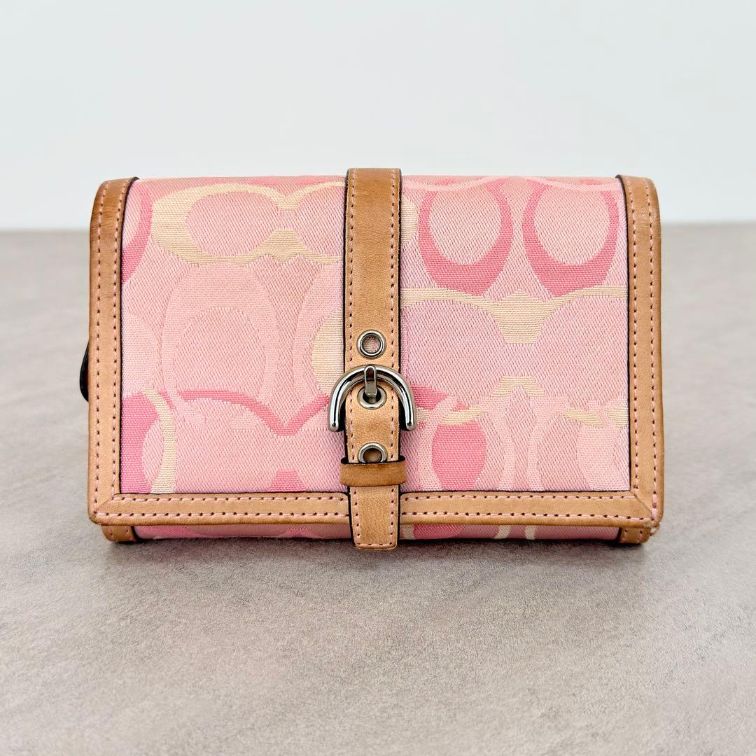 COACH コーチ 2つ折り財布 ピンク オプティックシグネチャー