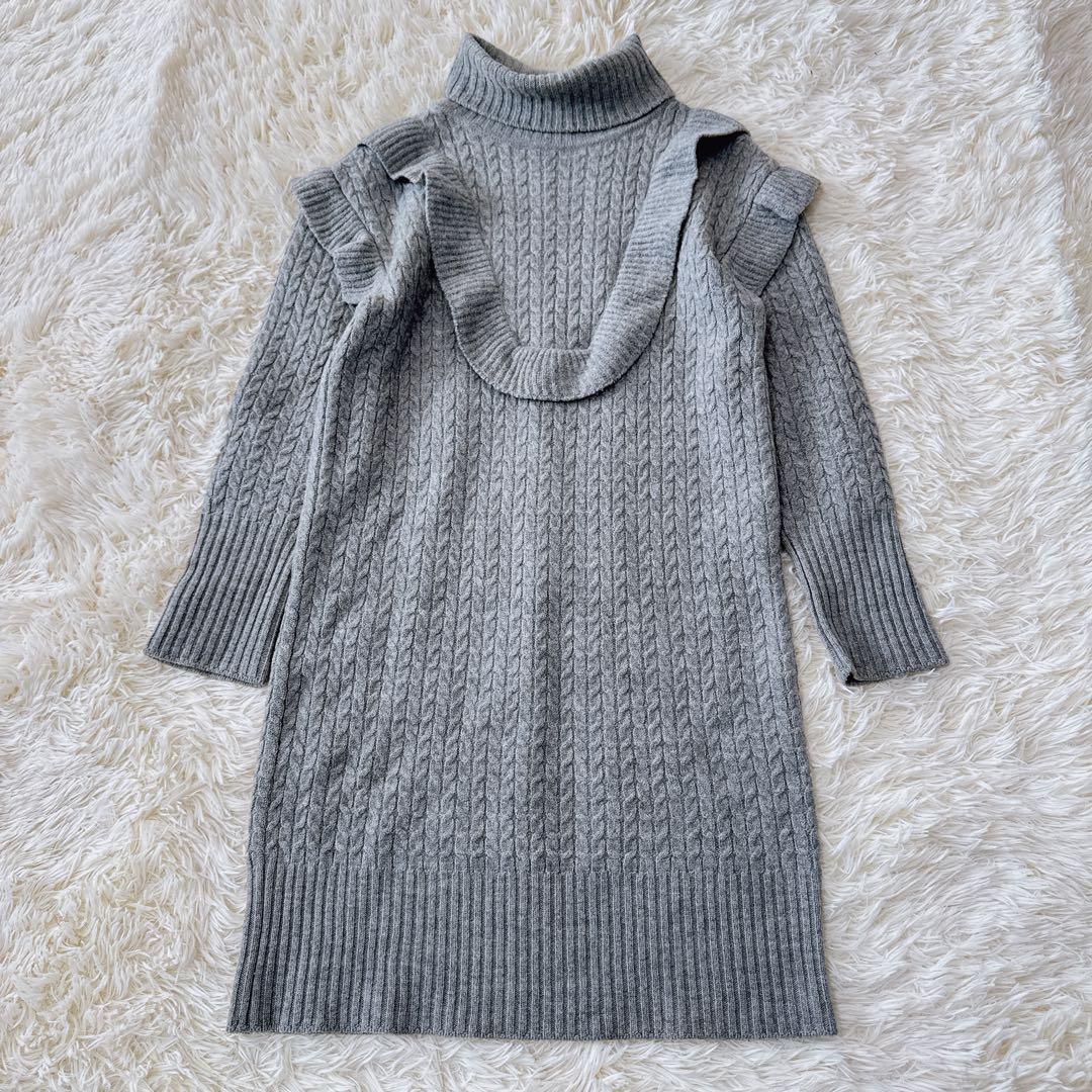 美品　定価6.8万　René 36グレー ニットタートルワンピース カシミヤ 混