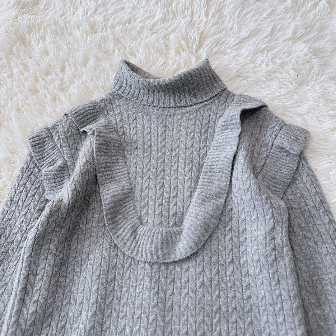 美品　定価6.8万　René 36グレー ニットタートルワンピース カシミヤ 混