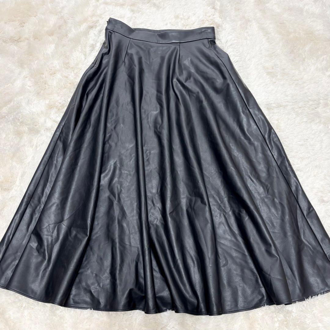 新品 セオリーリュクス フェイクレザー ロングスカート フレア 裏起毛 手洗い可