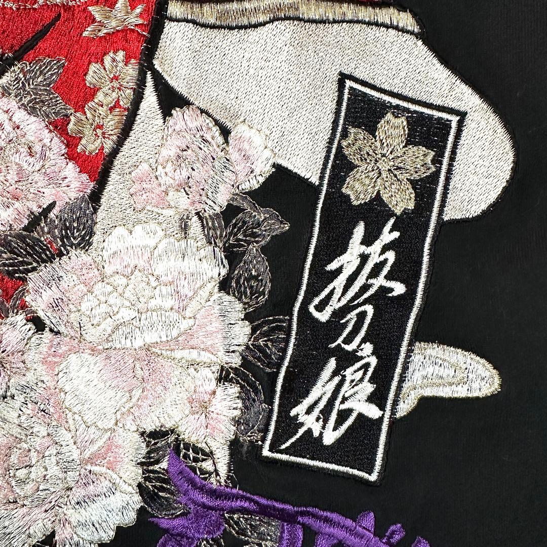 抜刀娘 全刺繍 和柄 刀 入れ墨 菊 家紋 Tシャツ XXL