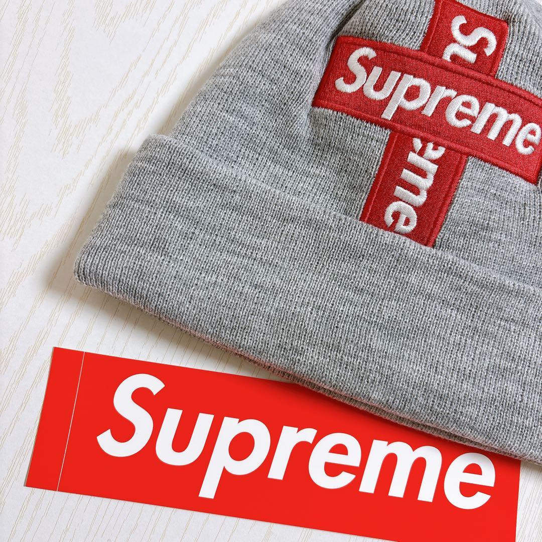 Supreme NEW ERA ニット帽　ビーニー　クロスBOXロゴ　グレー