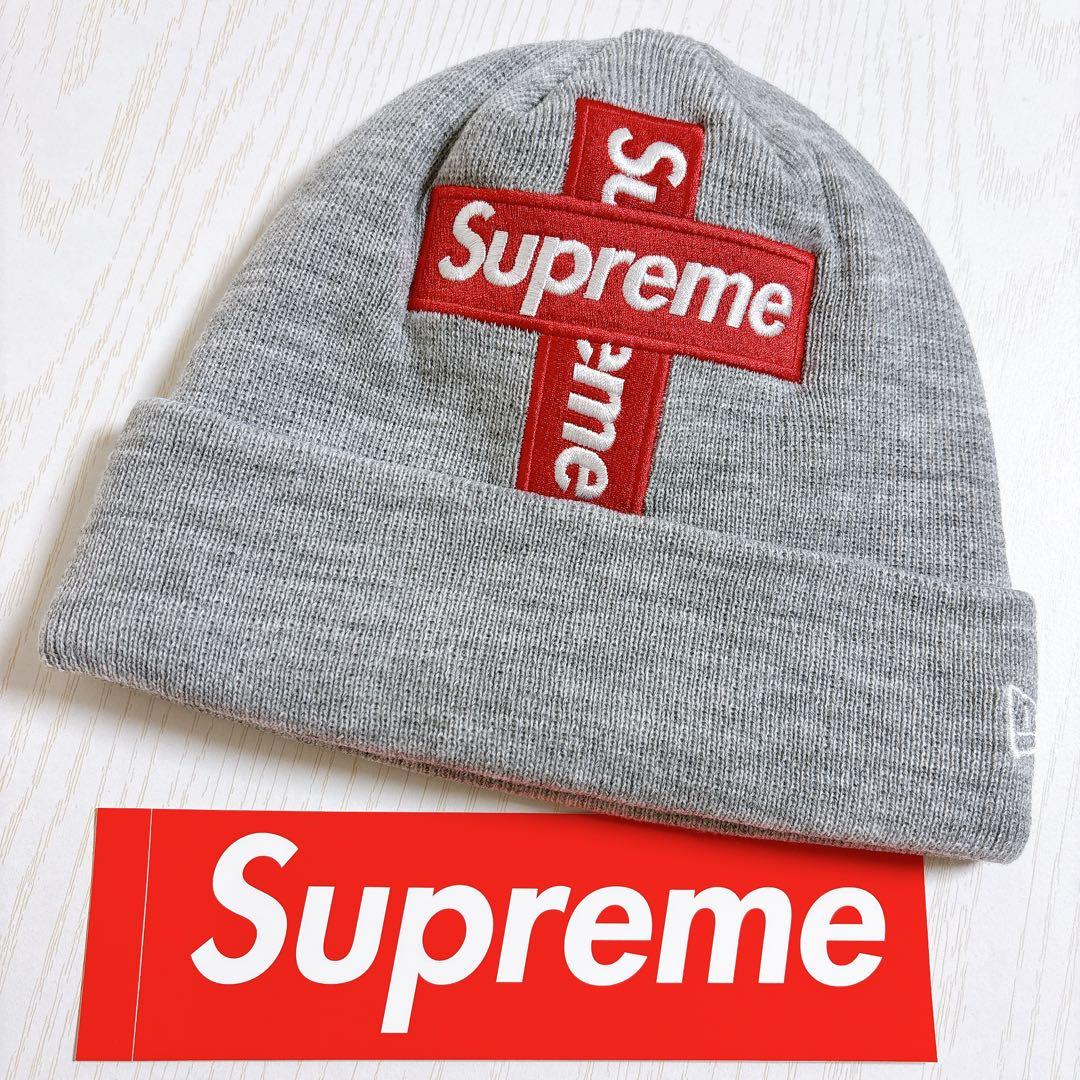 Supreme NEW ERA ニット帽　ビーニー　クロスBOXロゴ　グレー