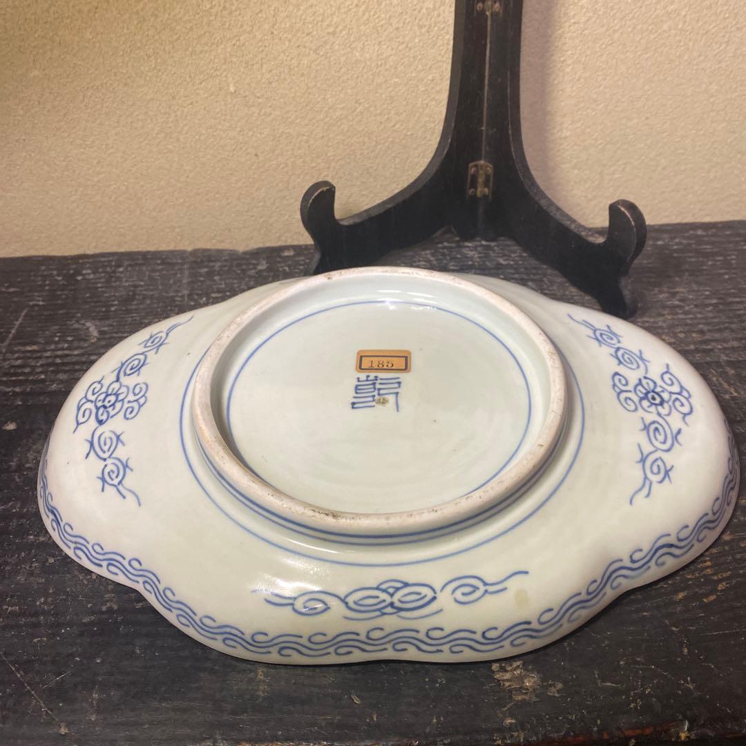古伊万里風景画の陶磁器皿【皿立て付き】