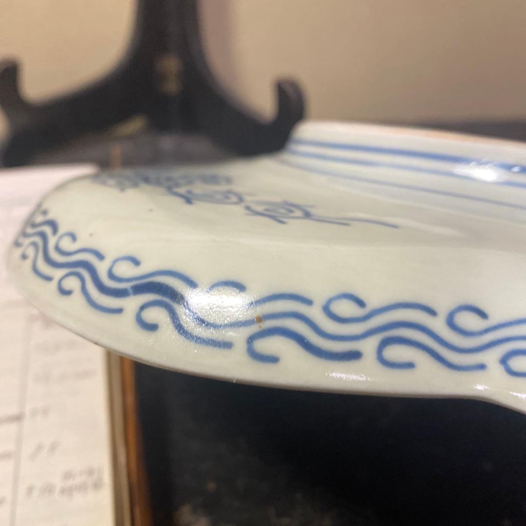 古伊万里風景画の陶磁器皿【皿立て付き】