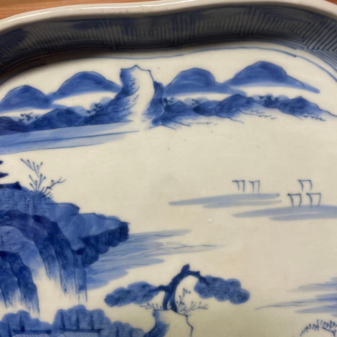 古伊万里風景画の陶磁器皿【皿立て付き】