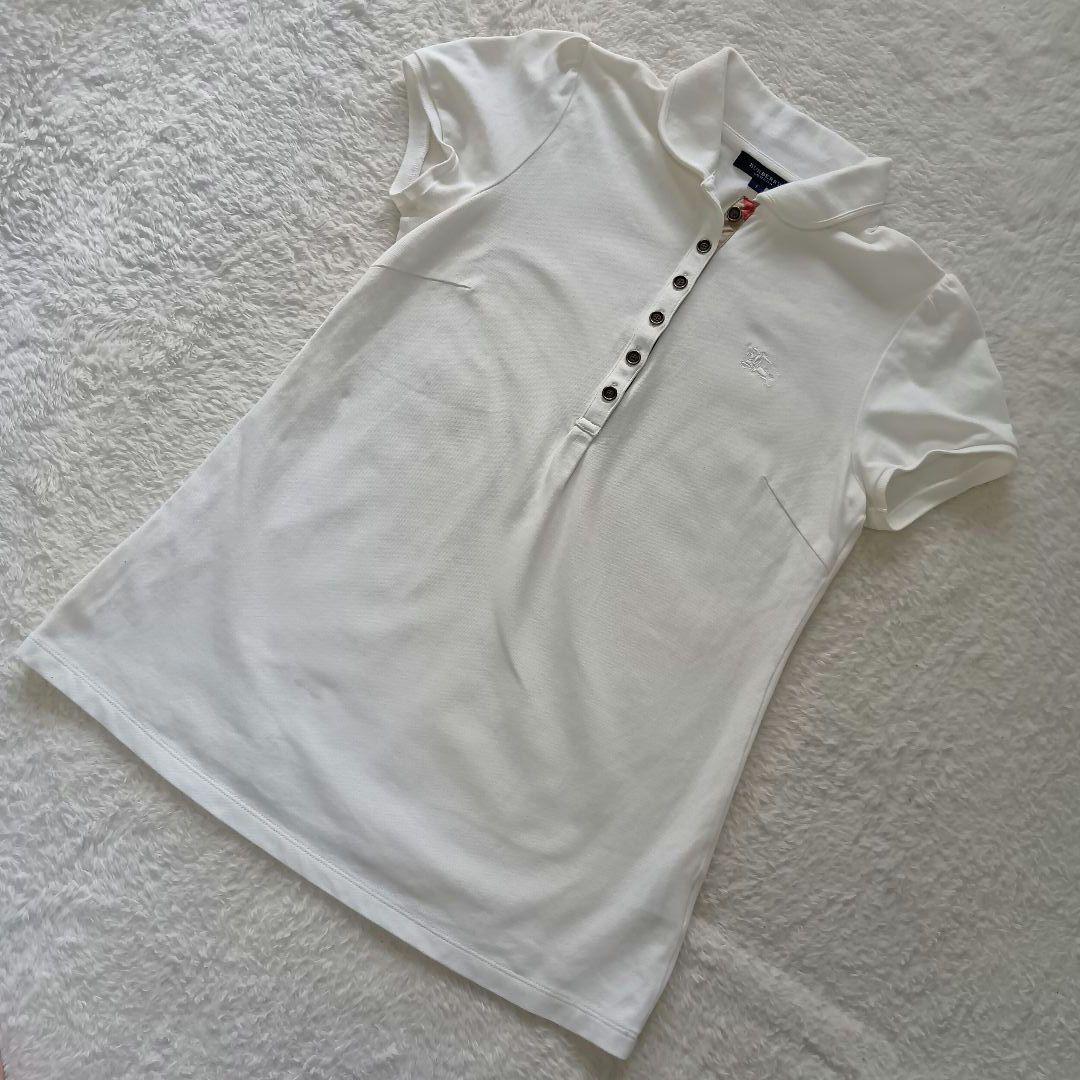 【美品】BURBERRY LONDON バーバリー 丸襟 半袖 ポロシャツ 白
