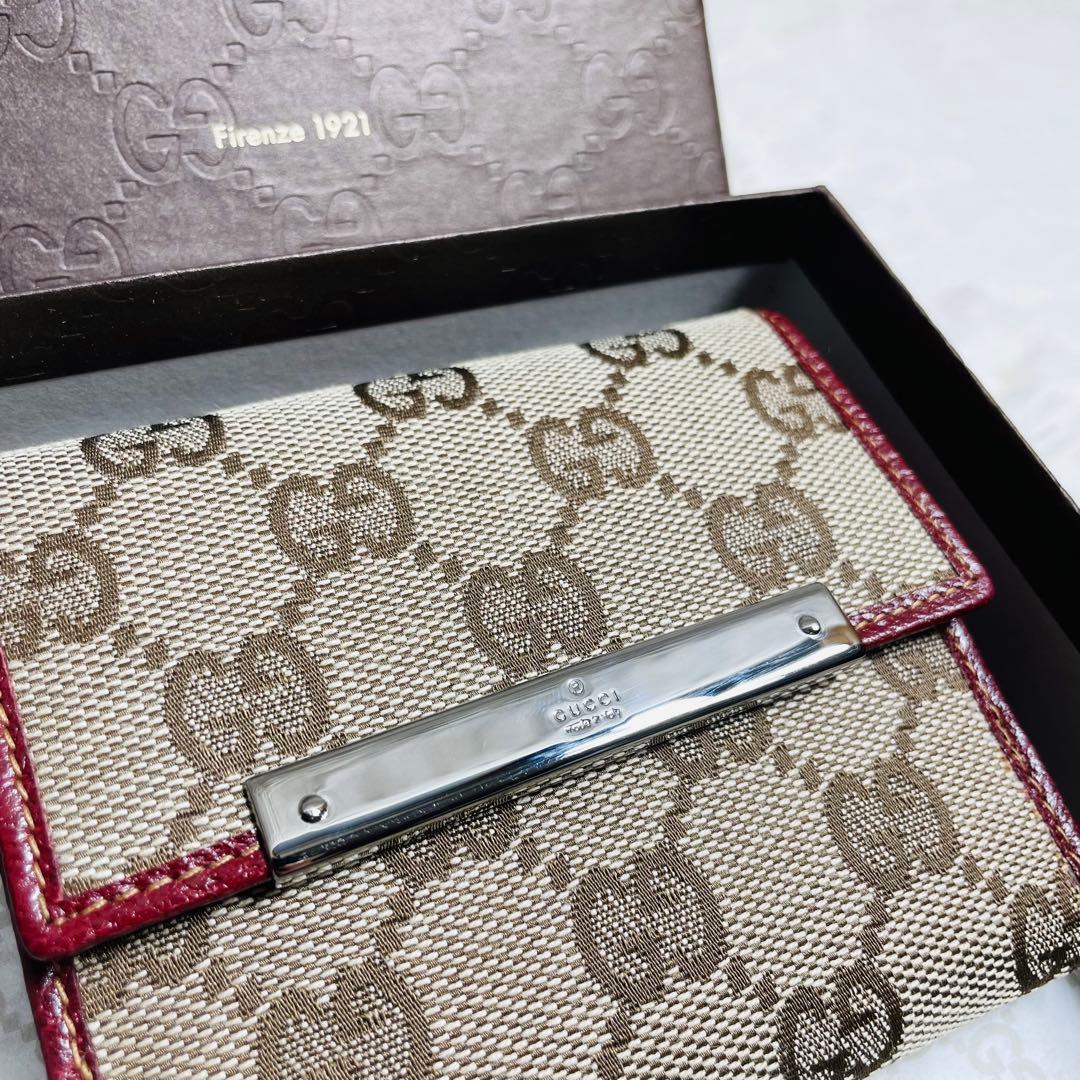 未使用級 正規品　GUCCIグッチ 2つ折り財布 レザーxキャンバス　大人気