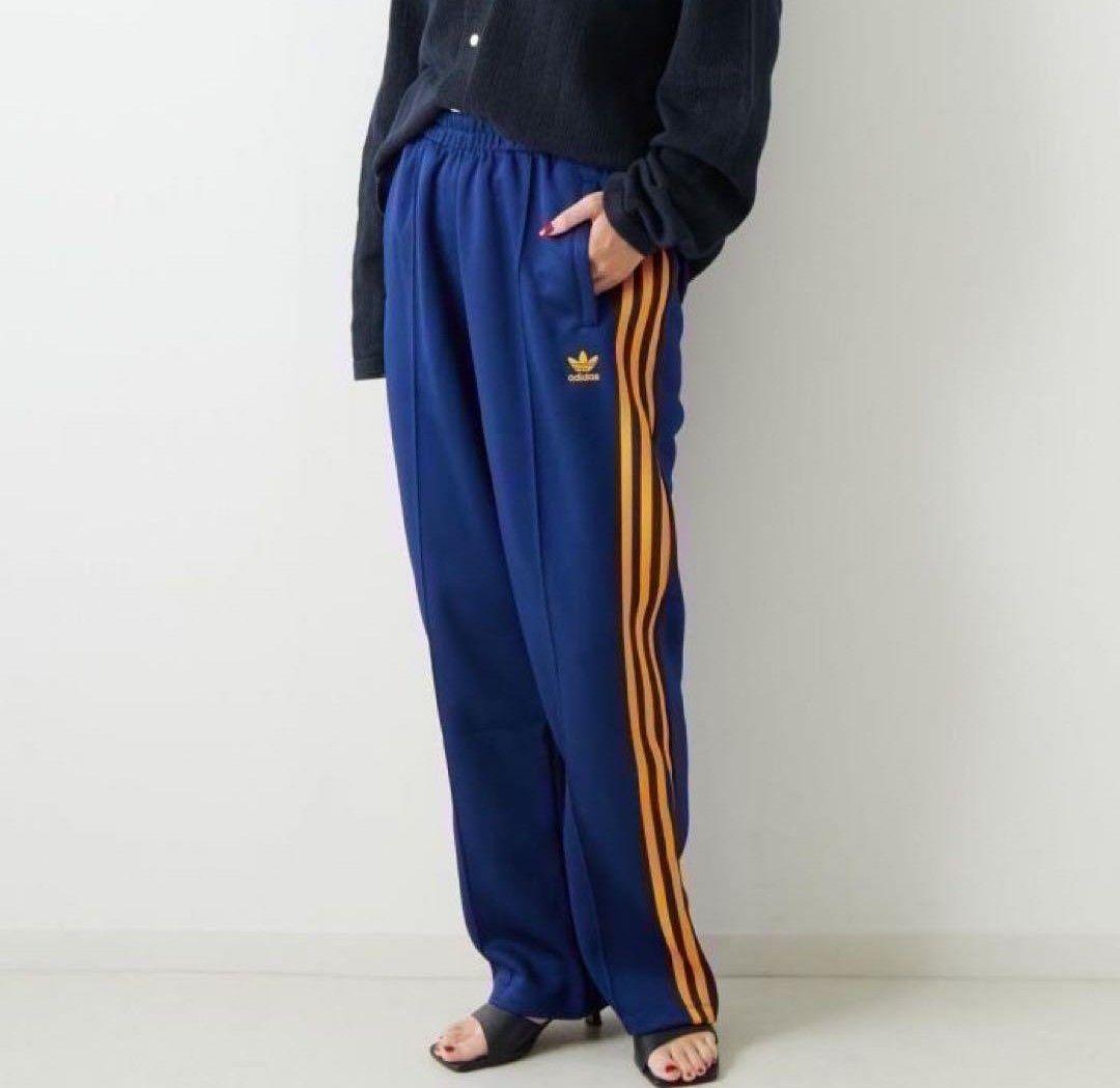 【期間限定】adidas ワイドトラックパンツ ダークブルー イエロー