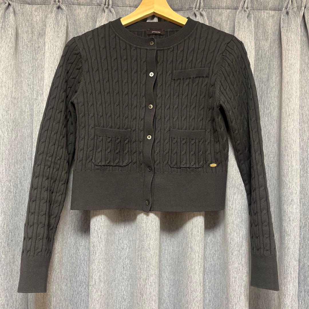 anuans リトルケーブルニットカーディガン　チャコールグレー