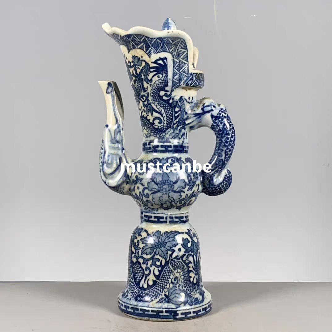 青花龍文多穆壺 景徳鎮 陶磁器 装飾品 現代工芸品 美術品 置物