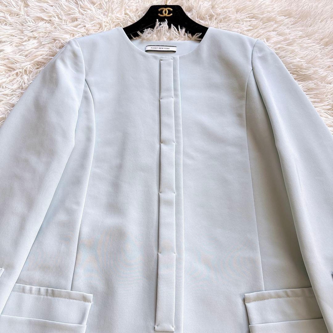 美品✨ フォクシーニューヨーク マットストレッチグログランコート ブルー 38