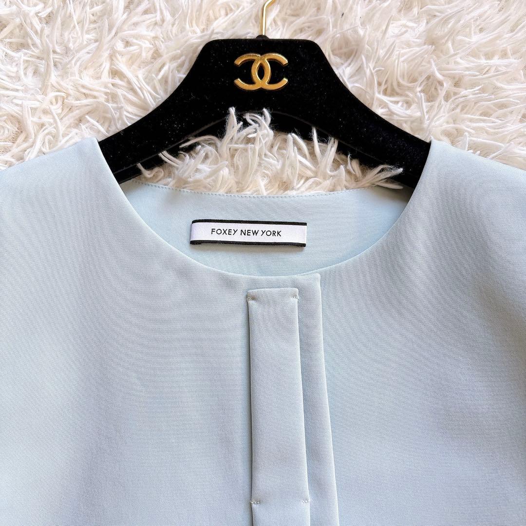 美品✨ フォクシーニューヨーク マットストレッチグログランコート ブルー 38