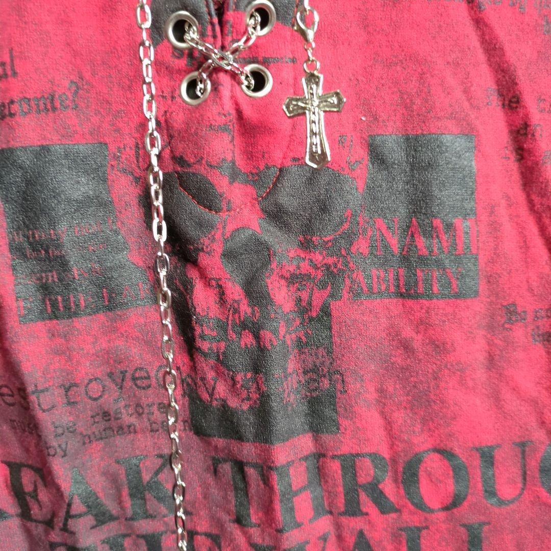 半袖Tシャツ　フェイクレイヤード　重ね着風　ロック　骸骨　ドクロ　十字架　XL