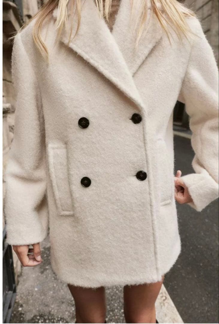 ZARA ブークレダブルブレストミディ丈コート Sサイズ　新品