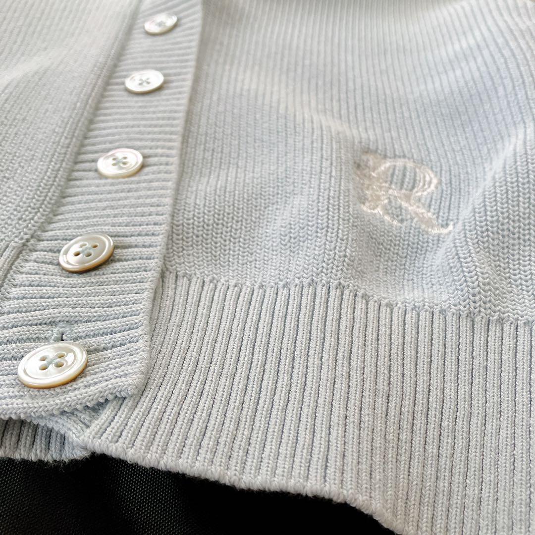 良品✨Rene 2022 ロゴ刺繍 Vネックニットカーディガン 34 ブルー系