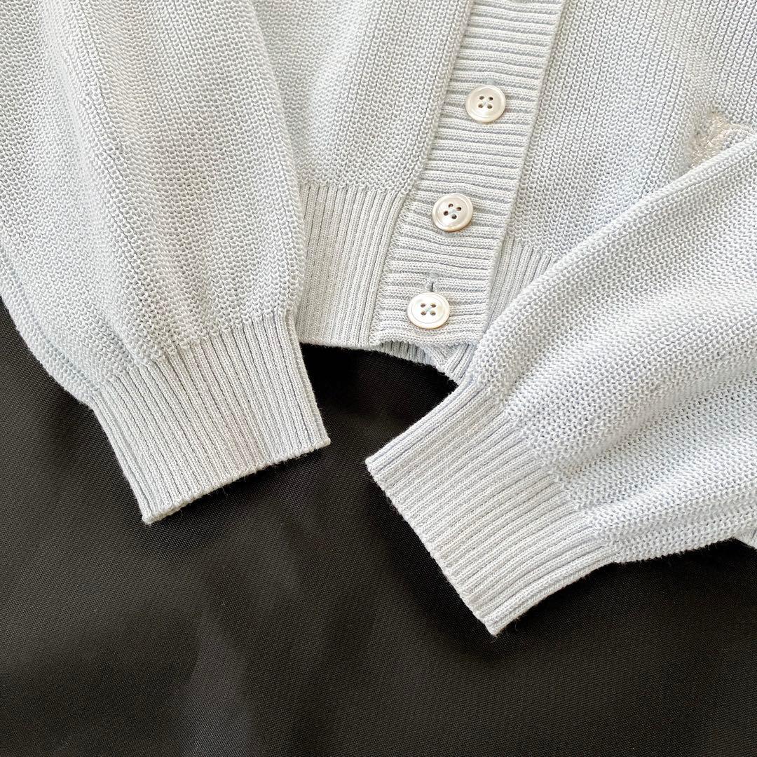 良品✨Rene 2022 ロゴ刺繍 Vネックニットカーディガン 34 ブルー系