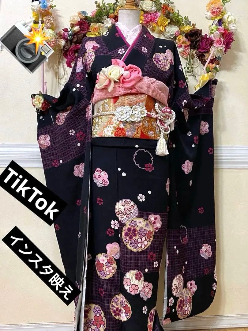 正絹振袖フルセット‼️有名雛屋友禅証 雪輪小花金彩✨ミッキー柄可愛い✨ ショール付