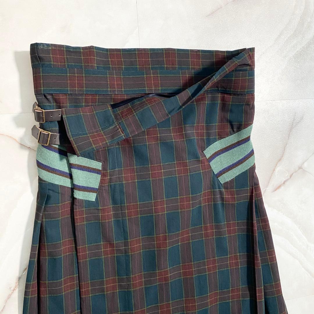 A17478 美品 ファセッタズム チェックラップスカート 緑×赤系 5