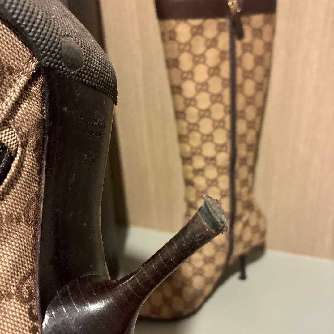 GUCCI GGパターン ロングブーツ ベージュ/ブラウン