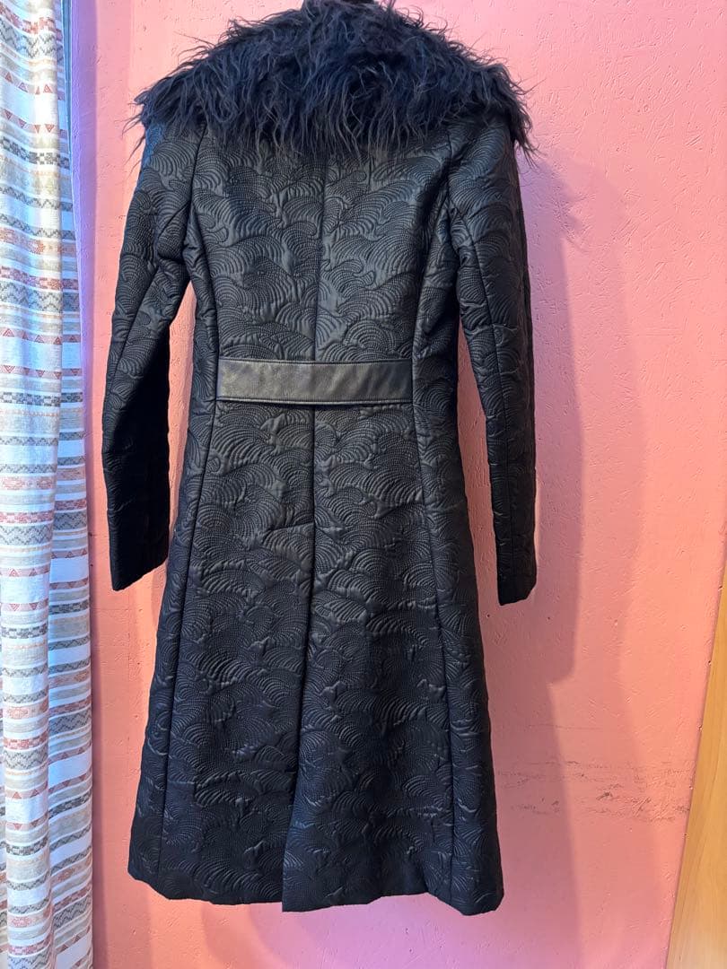 ヴィヴィアンタム　総刺繍柄　ファー付きブラックロングコート　希少