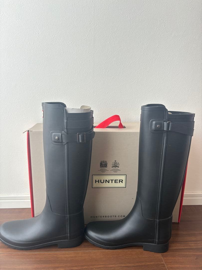 【美品】HUNTER ハンター ブラック レインブーツ サイドバックル付 トール