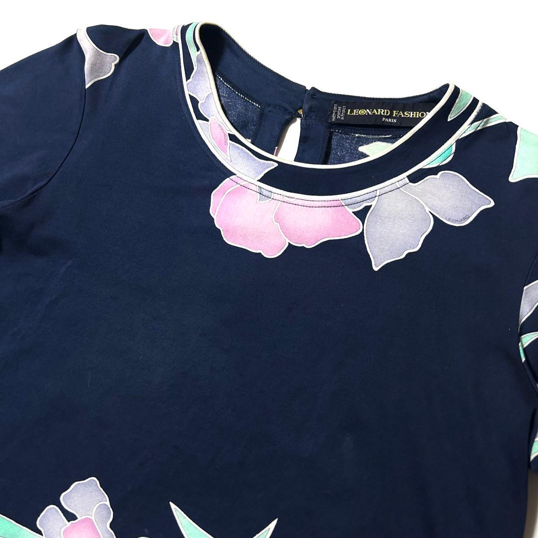 【美品】レオナール　半袖　カットソー　花柄　コットン100%　大きいサイズ　LL
