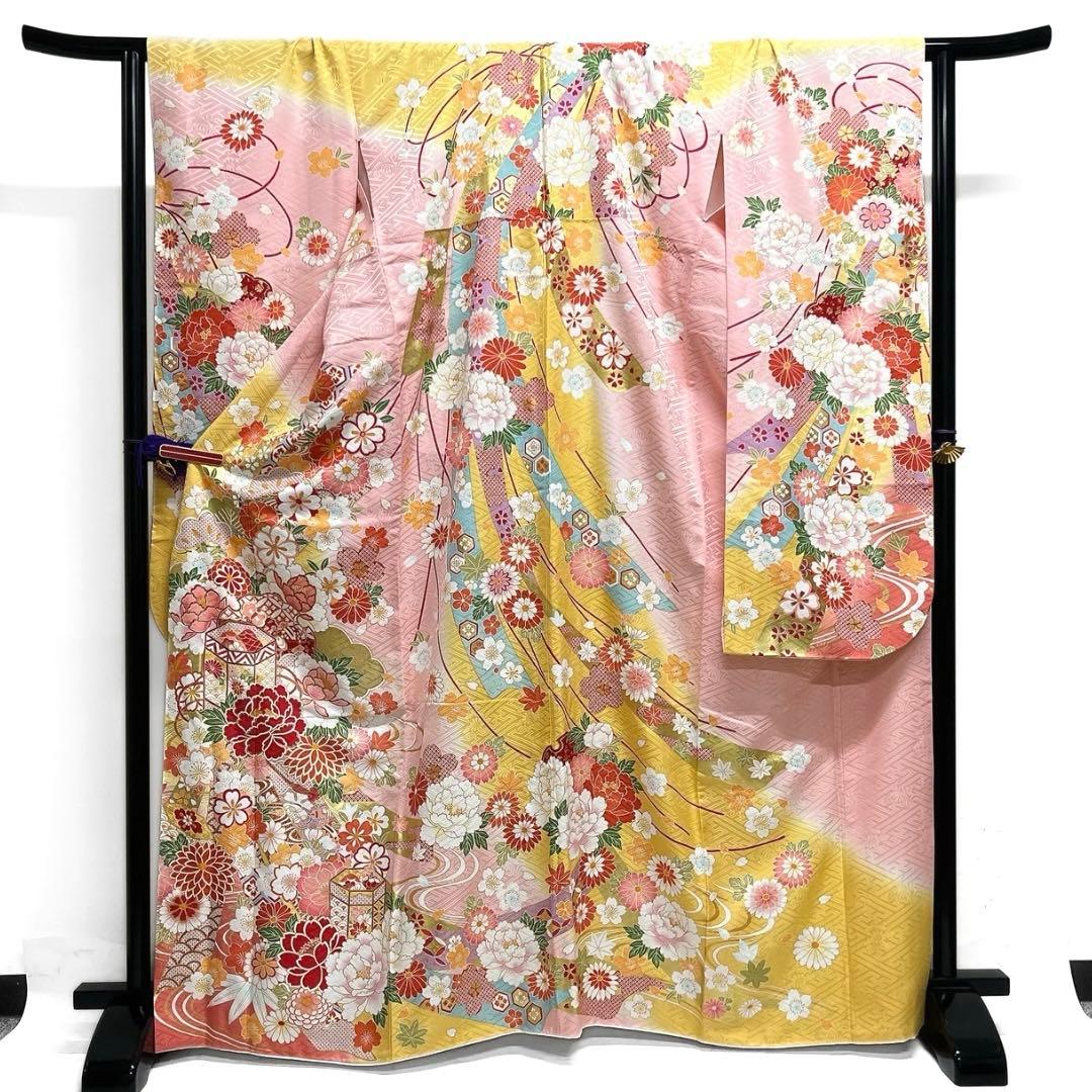 振袖　刺繍　金彩　貝桶　牡丹　熨斗　菊　牡丹　流水　成人式　着物　101b d