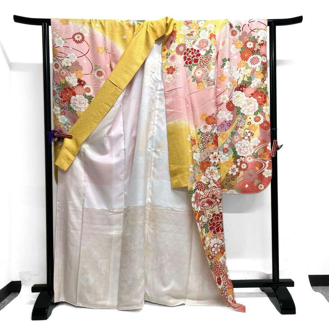 振袖　刺繍　金彩　貝桶　牡丹　熨斗　菊　牡丹　流水　成人式　着物　101b d