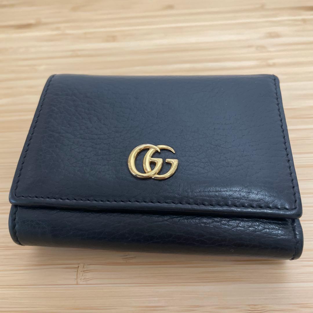【GUCCI】三つ折り財布　マーモント GG レザー ブラック