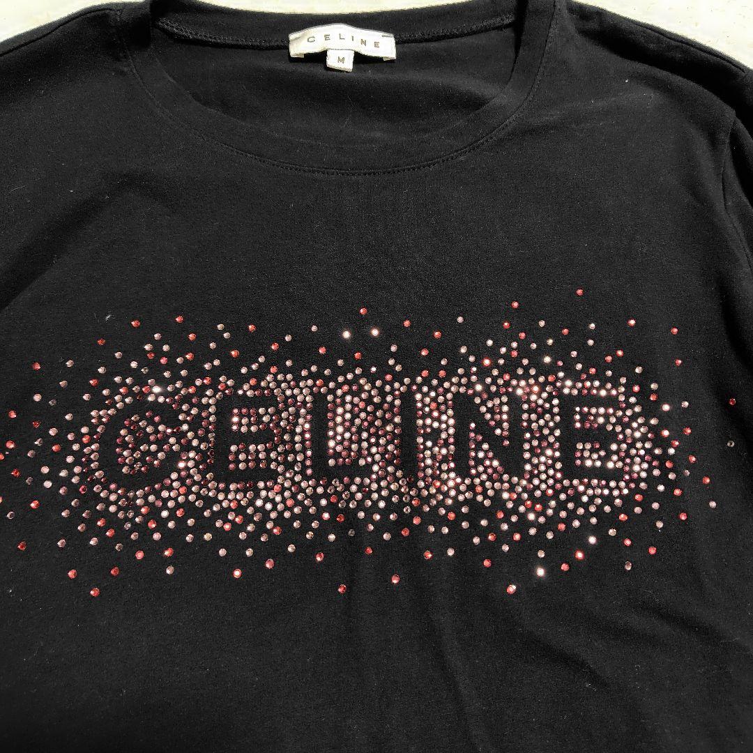 【美品】CELINE セリーヌ Tシャツ 黒 Mサイズ 長袖 ラインストーン