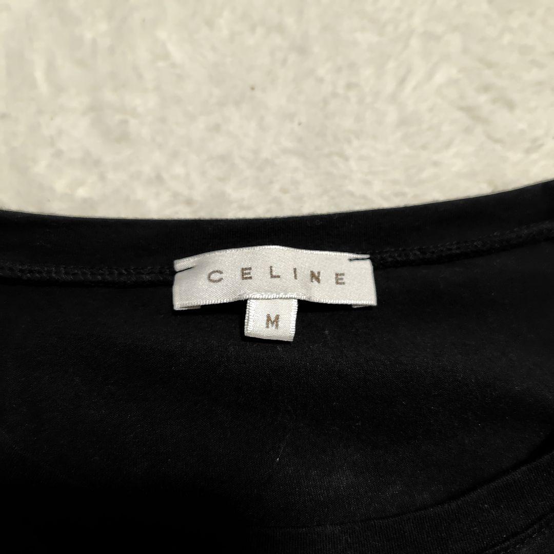 【美品】CELINE セリーヌ Tシャツ 黒 Mサイズ 長袖 ラインストーン
