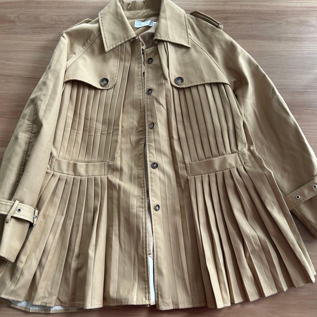 【美品】プリーツ切替トレンチコート ベージュ ゆったり