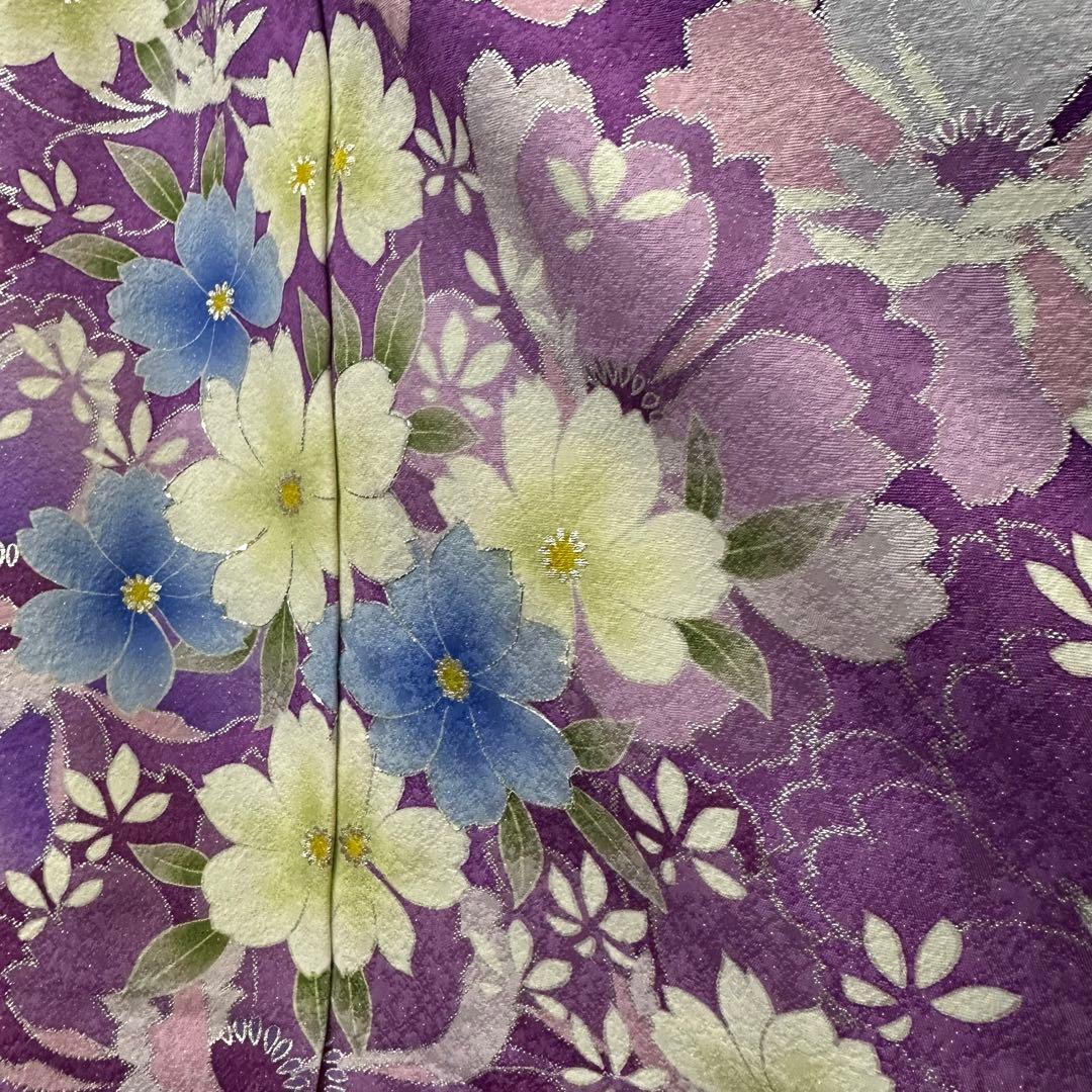 y*i様 正絹 振袖 花尽くし 紫 紋意匠 未仕立て品 仮絵羽