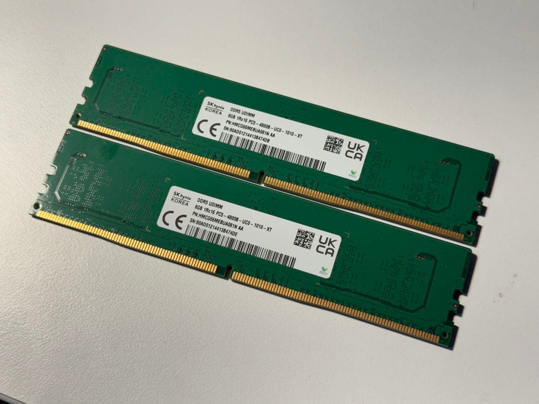 【動作確認済】DDR5 16GB(8GB 2枚) 4800MHz UDIMM