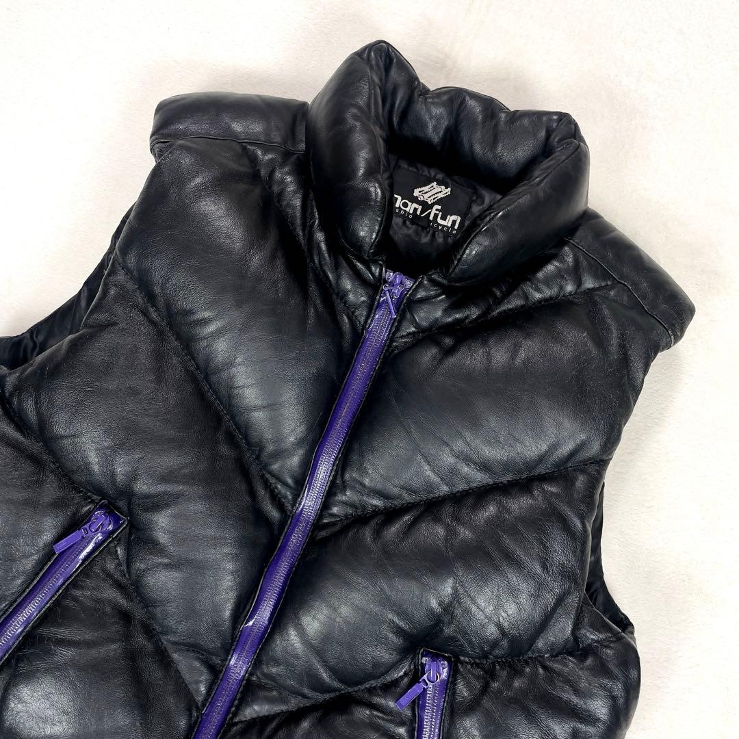 美品 初期ナリフリ ラムレザー 羊革 ダウンベスト M ブラック 止水ジッパー