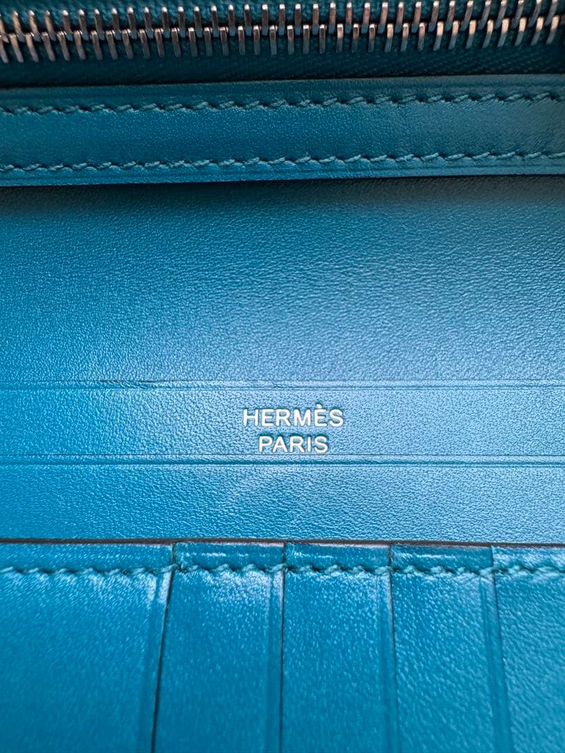 【極美品】HERMES エルメス　 べアン　コンパクト　青　ブルー　シルバー金具