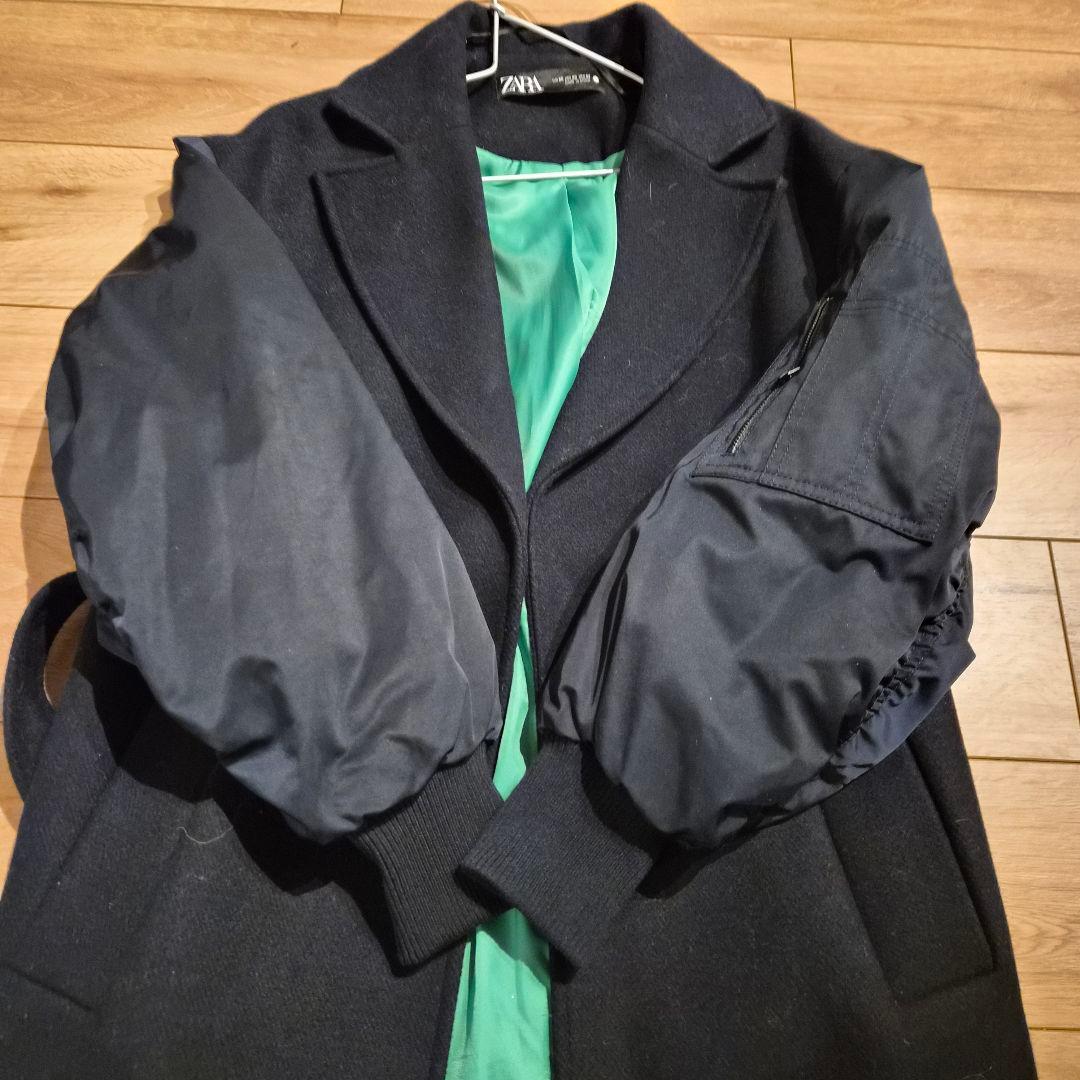 ZARA ザラ マッチングボンバーコート XS ウール混 ブラック ベルト