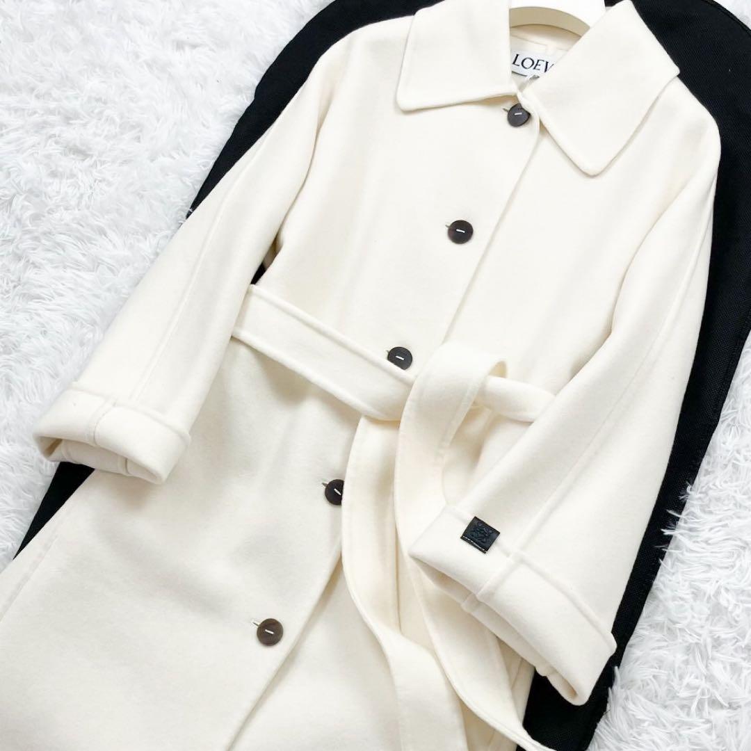 美品 LOEWE ダブルフェイス ベルト付ロングコート カシミヤ混 アナグラム