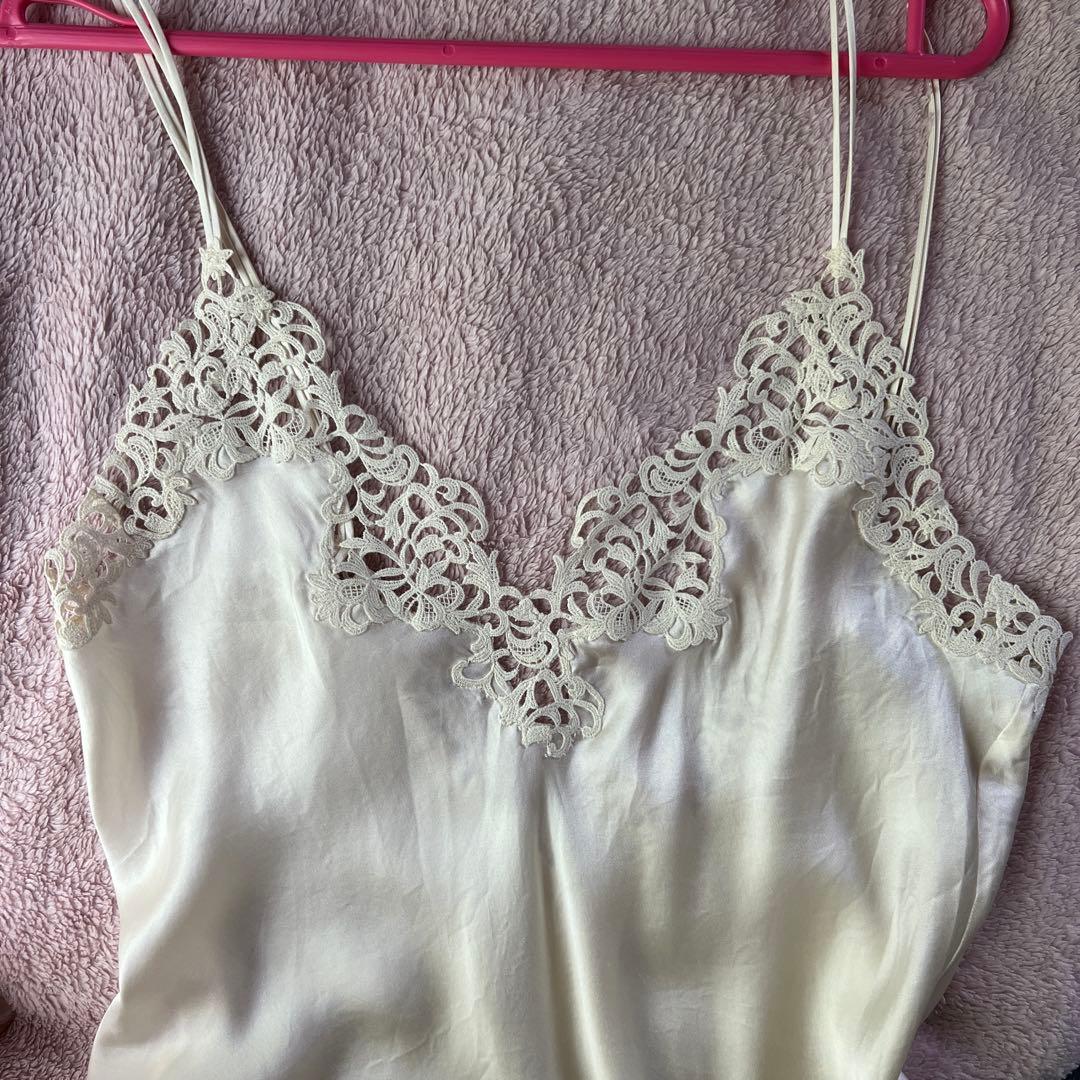 ラペルラ La Perla オフホワイト マクラメトリム シルクスリップ
