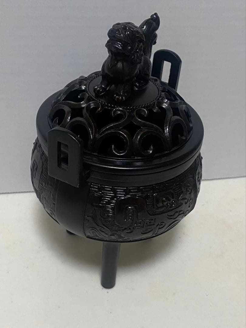 高岡銅器 銅製＝つ足 獅子 香炉 香道具 在名