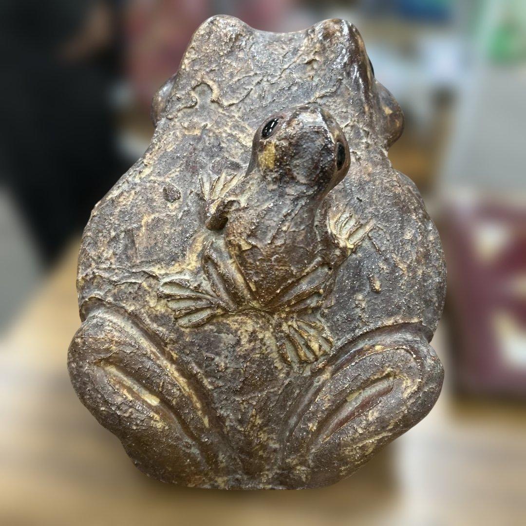 信楽焼 カエル 蛙 親子 三匹 陶器 大型 置物 オブジェ 庭 玄関 縁起物