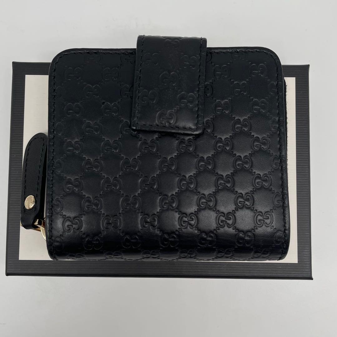 極美品 GUCCI ミディアムウォレット マイクロシマ GG レザー ブラック